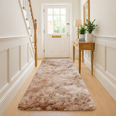 B&Q -  Tie Dye Beige Non-Slip Shaggy Runner Rug 60X110CmModern Area Rugs Living Room Bedroom Hallway Rugs