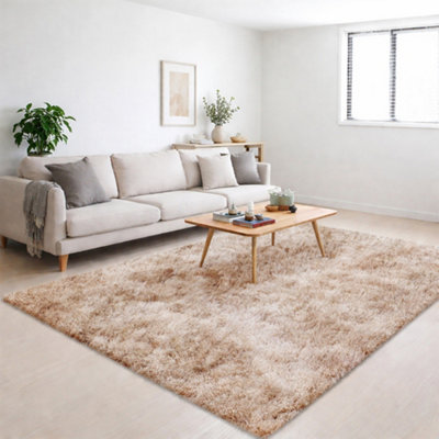 B&Q -  Tie Dye Beige Non-Slip Shaggy Rug 120X170CmModern Area Rug Living Room Bedroom Hall Rugs
