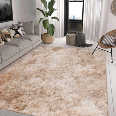 B&Q -  Tie Dye Beige Non-Slip Shaggy Rug 140X200CmModern Area Rug Living Room Bedroom Hall Rugs