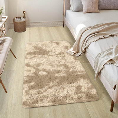 B&Q -  Tie Dye Cream Non-Slip Shaggy Runner Rug 60X110CmModern Area Rugs Living Room Bedroom Hallway Rugs