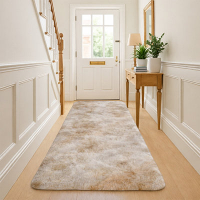 B&Q -  Tie Dye Cream Non-Slip Shaggy Runner Rug 80X150CmModern Area Rugs Living Room Bedroom Hallway Rugs