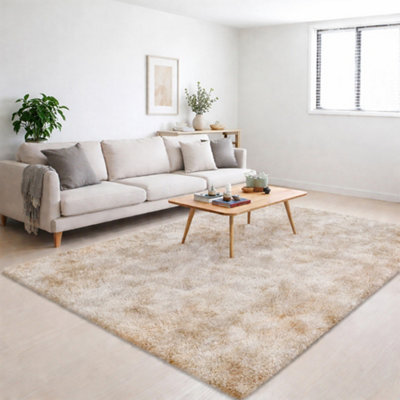 B&Q -  Tie Dye Cream Non-Slip Shaggy Rug 120X170CmModern Area Rug Living Room Bedroom Hall Rugs