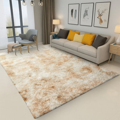 B&Q -  Tie Dye Cream Non-Slip Shaggy Rug 160X230CmModern Area Rug Living Room Bedroom Hall Rugs