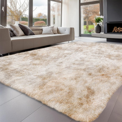 B&Q -  Tie Dye Cream Non-Slip Shaggy Rug 200X290CmModern Area Rug Living Room Bedroom Hall Rugs