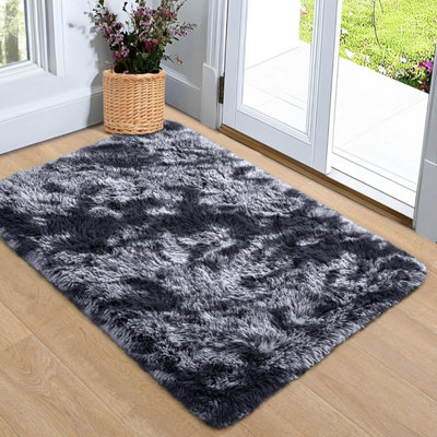 B&Q -  Tie Dye Grey Non-Slip Shaggy Rug 50X80CmModern Area Rug Living Room Bedroom Hall Rugs