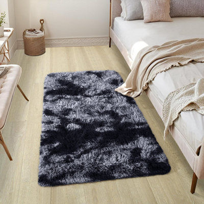 B&Q -  Tie Dye Grey Non-Slip Shaggy Runner Rug 60X110CmModern Area Rugs Living Room Bedroom Hallway Rugs