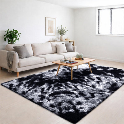 B&Q -  Tie Dye Grey Non-Slip Shaggy Rug 120X170CmModern Area Rug Living Room Bedroom Hall Rugs
