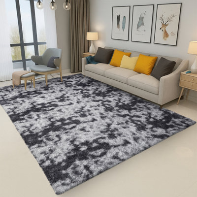 B&Q -  Tie Dye Grey Non-Slip Shaggy Rug 160X230CmModern Area Rug Living Room Bedroom Hall Rugs