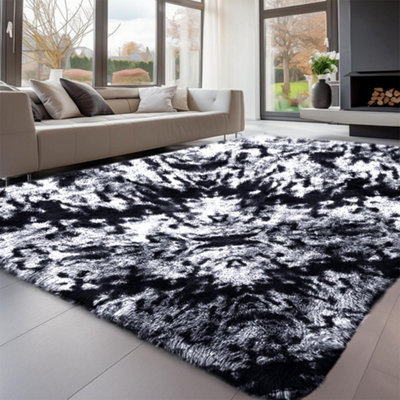B&Q -  Tie Dye Grey Non-Slip Shaggy Rug 200X290CmModern Area Rug Living Room Bedroom Hall Rugs