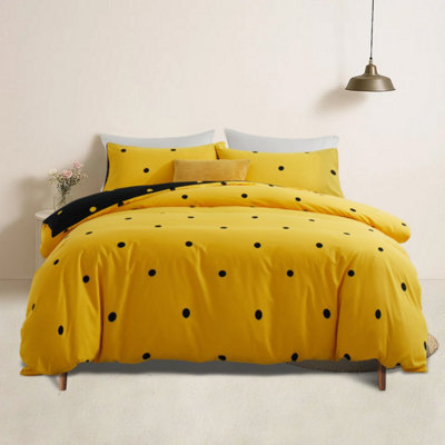 Bedlooms Black & Yellow Dotted Printed Duvet Cover SetReversible & Hypoallergenic Bedding PackSuper King 260X220Cm from B&Q
