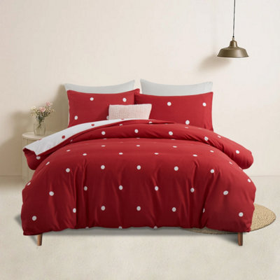 Bedlooms Red & White Dotted Printed Duvet Cover SetReversible & Hypoallergenic Bedding PackDouble 200X200Cm from B&Q
