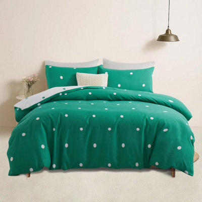 Bedlooms Green & White Dotted Printed Duvet Cover SetReversible & Hypoallergenic Bedding PackSuper King 260X220Cm from B&Q