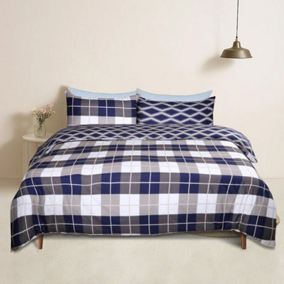 Bedlooms Navy Check Printed Duvet Cover SetReversible & Hypoallergenic Bedding PackSingle 135X200Cm from B&Q