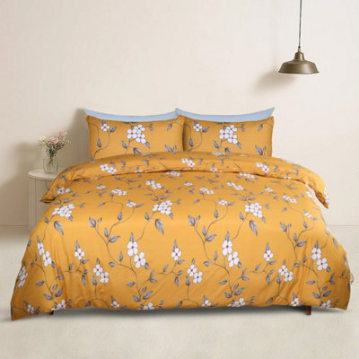 Bedlooms Ochre Flower Printed Duvet Cover SetReversible & Hypoallergenic Bedding PackSingle 135X200Cm from B&Q