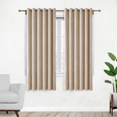 Bedlooms Beige Crushed Velvet Curtains Blackout Thermal Insulated Eyelet Curtain (Pair) 46 X 54 Inches With Tie Back Two from B&Q