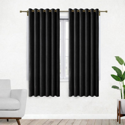 Bedlooms Black Crushed Velvet Curtains Blackout Thermal Insulated Eyelet Curtain (Pair) 46 X 54 Inches With Tie Back Two from B&Q