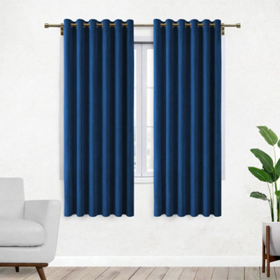 Bedlooms Navy Crushed Velvet Curtains Blackout Thermal Insulated Eyelet Curtain (Pair) 46 X 54 Inches With Tie Back Two from B&Q