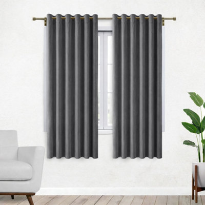 Bedlooms Charcoal Crushed Velvet Curtains Blackout Thermal Insulated Eyelet Curtain (Pair) 46 X 54 Inches With Tie Back Two from B&Q
