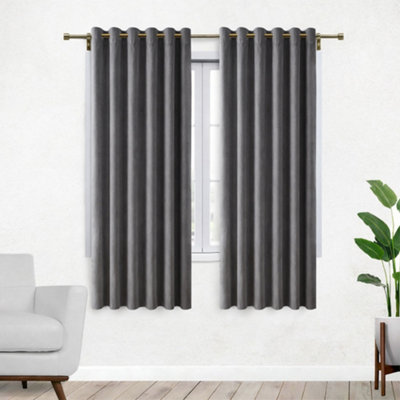 Bedlooms Grey Crushed Velvet Curtains Blackout Thermal Insulated Eyelet Curtain (Pair) 46 X 54 Inches With Tie Back Two from B&Q