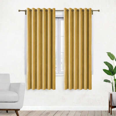 Bedlooms Ochre Crushed Velvet Curtains Blackout Thermal Insulated Eyelet Curtain (Pair) 46 X 54 Inches With Tie Back Two from B&Q