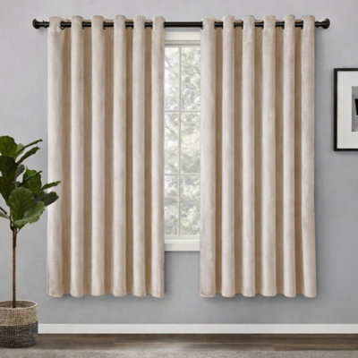 Bedlooms Beige Crushed Velvet Curtains Blackout Thermal Insulated Eyelet Curtain (Pair) 66 X 54 Inches With Tie Back Two from B&Q
