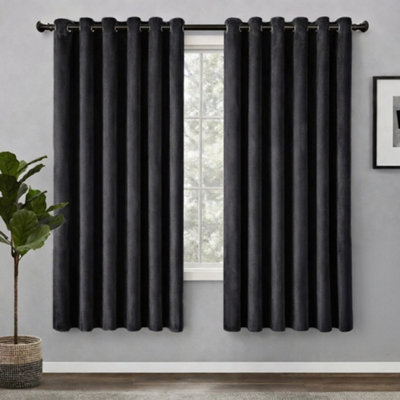Bedlooms Black Crushed Velvet Curtains Blackout Thermal Insulated Eyelet Curtain (Pair) 66 X 54 Inches With Tie Back Two from B&Q