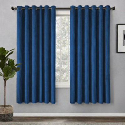 Bedlooms Navy Crushed Velvet Curtains Blackout Thermal Insulated Eyelet Curtain (Pair) 66 X 54 Inches With Tie Back Two from B&Q