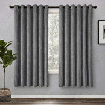 Bedlooms Charcoal Crushed Velvet Curtains Blackout Thermal Insulated Eyelet Curtain (Pair) 66 X 54 Inches With Tie Back Two from B&Q