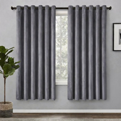 Bedlooms Grey Crushed Velvet Curtains Blackout Thermal Insulated Eyelet Curtain (Pair) 66 X 54 Inches With Tie Back Two from B&Q
