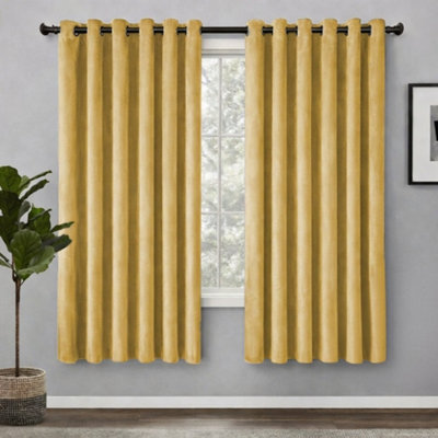 Bedlooms Ochre Crushed Velvet Curtains Blackout Thermal Insulated Eyelet Curtain (Pair) 66 X 54 Inches With Tie Back Two from B&Q