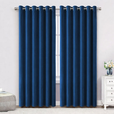 Bedlooms Navy Crushed Velvet Curtains Blackout Thermal Insulated Eyelet Curtain (Pair) 66 X 72 Inches With Tie Back Two from B&Q