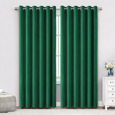 Bedlooms Emerald Green Crushed Velvet Curtains Blackout Thermal Insulated Eyelet Curtain (Pair) 66 X 72 Inches With Tie Back Two from B&Q