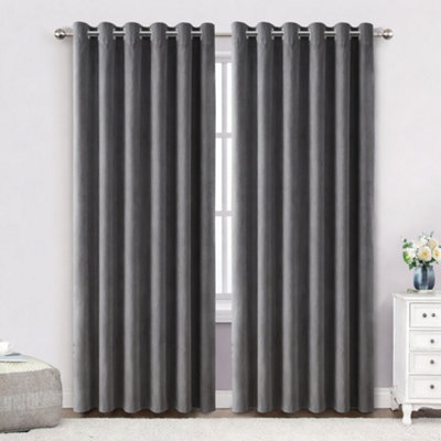 Bedlooms Grey Crushed Velvet Curtains Blackout Thermal Insulated Eyelet Curtain (Pair) 66 X 72 Inches With Tie Back Two from B&Q