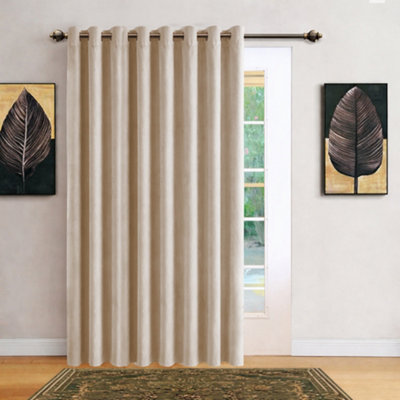 Bedlooms Beige Velvet Curtain Blackout Thermal Insulated Eyelet Door Curtain Single Panel 66 X 84 Inches With Tie Back from B&Q
