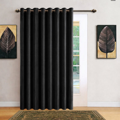 Bedlooms Black Velvet Curtain Blackout Thermal Insulated Eyelet Door Curtain Single Panel 66 X 84 Inches With Tie Back from B&Q