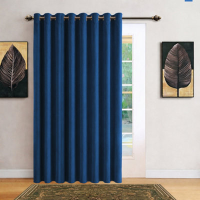 Bedlooms Navy Velvet Curtain Blackout Thermal Insulated Eyelet Door Curtain Single Panel 66 X 84 Inches With Tie Back from B&Q