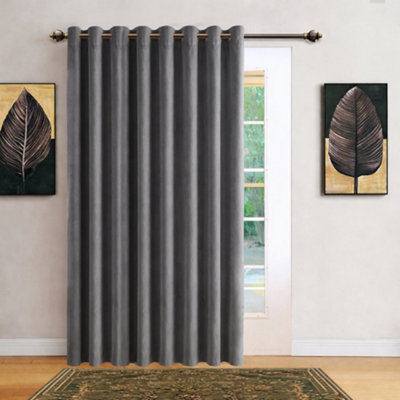Bedlooms Grey Velvet Curtain Blackout Thermal Insulated Eyelet Door Curtain Single Panel 66 X 84 Inches With Tie Back from B&Q