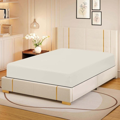 Bedlooms King Fitted Sheet 30Cm Extra Deep-Brushed Microfiber Deep Pocket Elasticated Fitted Bed Sheets Cream152X200Cm