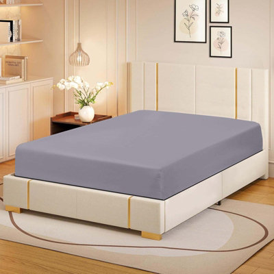 Bedlooms King Fitted Sheet 30Cm Extra Deep-Brushed Microfiber Deep Pocket Elasticated Fitted Bed Sheets Grey152X200Cm