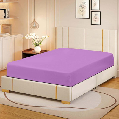 Bedlooms King Fitted Sheet 30Cm Extra Deep-Brushed Microfiber Deep Pocket Elasticated Fitted Bed Sheets Purple152X200Cm