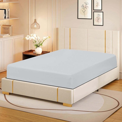 Bedlooms King Fitted Sheet 30Cm Extra Deep-Brushed Microfiber Deep Pocket Elasticated Fitted Bed Sheets Silver152X200Cm