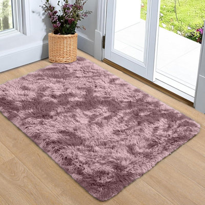 B&Q -  Tie Dye Pink Non-Slip Shaggy Rug 50X80CmModern Area Rug Living Room Bedroom Hall Rugs