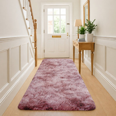 B&Q -  Tie Dye Pink Non-Slip Shaggy Runner Rug 80X150CmModern Area Rugs Living Room Bedroom Hallway Rugs