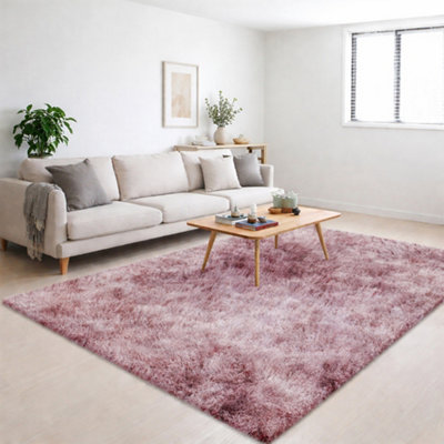 B&Q -  Tie Dye Pink Non-Slip Shaggy Rug 120X170CmModern Area Rug Living Room Bedroom Hall Rugs