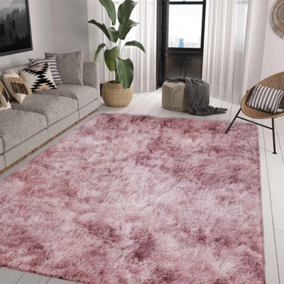 B&Q -  Tie Dye Pink Non-Slip Shaggy Rug 140X200CmModern Area Rug Living Room Bedroom Hall Rugs