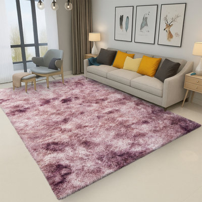 B&Q -  Tie Dye Pink Non-Slip Shaggy Rug 160X230CmModern Area Rug Living Room Bedroom Hall Rugs