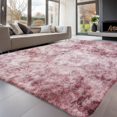 B&Q -  Tie Dye Pink Non-Slip Shaggy Rug 200X290CmModern Area Rug Living Room Bedroom Hall Rugs