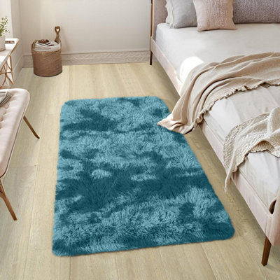 B&Q -  Tie Dye Teal Non-Slip Shaggy Runner Rug 60X110CmModern Area Rugs Living Room Bedroom Hallway Rugs