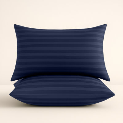 Bedlooms Navy Satin Stripe Pillowcase PairSoft Touch Striped Pillow Covers Skin Friendly Pillowcase Bedding Set 50X75 Cm from B&Q