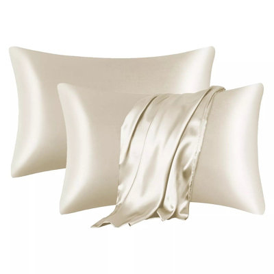 Bedlooms Satin Silk Pillowcase Ivory PairAnti Wrinkle Pillow Covers For Hair & Skin Friendly Pillowcases Bedding Set 50X75 Cm